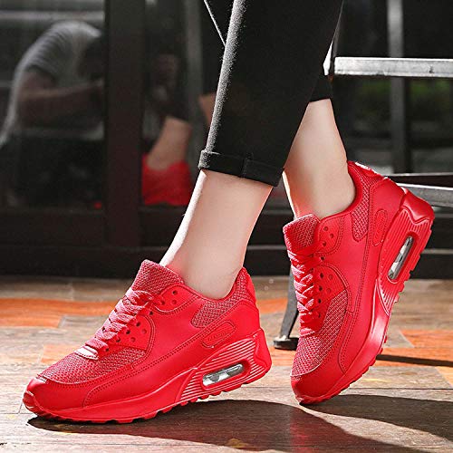 Mujer Zapatillas de Deporte con Amortiguación de Aire Zapatos con Cordones Transpirables para Caminar Correr Rojo EU 41