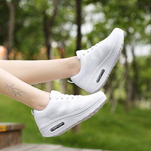 Mujer Zapatillas de Deporte Malla Air Cuña Cómodos Sneakers Mujer Casual Running Senderismo Ligero Mesh Zapatillas Gris Negro, 36 EU