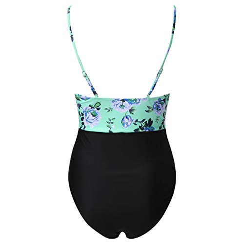 Mujeres One Piece Estampado de Flores Ojo de la Cerradura de Malla Halter Plunge Monokini Fruncido Traje de baño Mujer Tallas Grandes Vendaje de impresión Sujetador Acolchado Bikini 2019 Moda New
