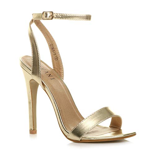 Mujeres tacón Alto Correa de Tobillo Fiesta Dama de Honor Boda Noche Apenas allí Sandalias de Tiras Zapatos número 4 37