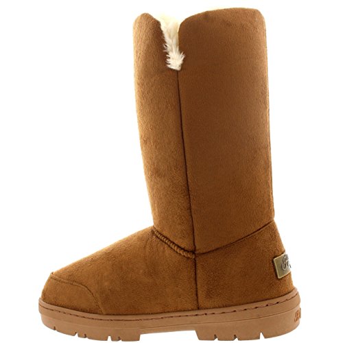 Mujeres trío Button totalmente alineada botas piel a prueba de agua nieve del invierno - Color Tostado - TAN43 AEA0154