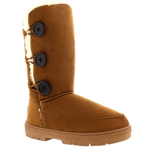 Mujeres trío Button totalmente alineada botas piel a prueba de agua nieve del invierno - Color Tostado - TAN43 AEA0154