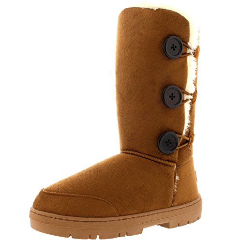 Mujeres trío Button totalmente alineada botas piel a prueba de agua nieve del invierno - Color Tostado - TAN43 AEA0154
