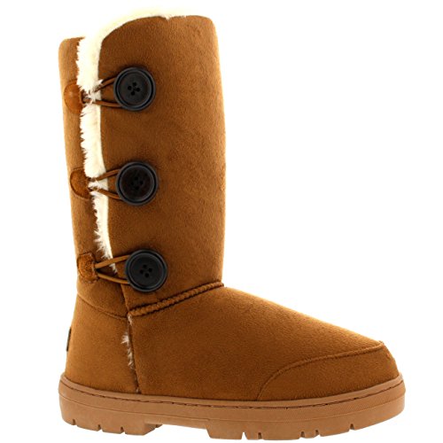 Mujeres trío Button totalmente alineada botas piel a prueba de agua nieve del invierno - Color Tostado - TAN43 AEA0154