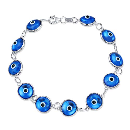 Multi Turco Mal De Ojo Azul Translúcido Glass Para Mujer Y Para La Protección Y La Buena Suerte De Plata Esterlina 925