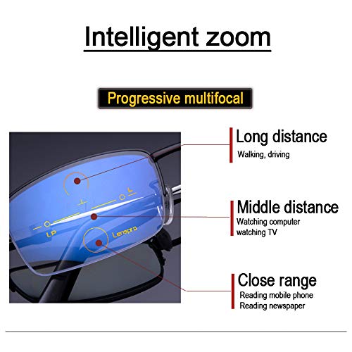 Multifocal Progresivo Gafas de Lectura Hombres Mujeres Computer Filtro de luz Azul de enfoque múltiple Presbicia Inteligente Anteojos Retro de Ligero Marco Cómodos sin línea Lectores Antirreflejos