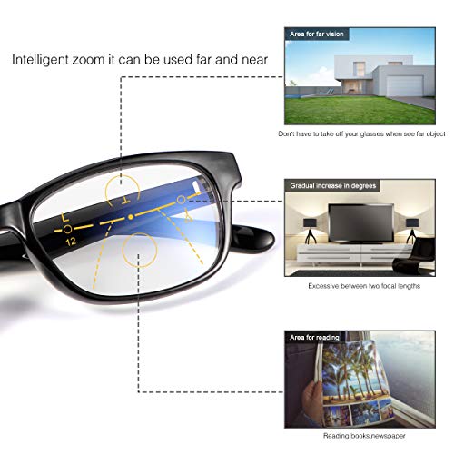 Multifocal Progresivo Gafas de Lectura Hombres Mujeres Computer Filtro de luz Azul de enfoque múltiple Presbicia Inteligente Anteojos Retro de Ligero Marco Cómodos sin línea Lectores Antirreflejos