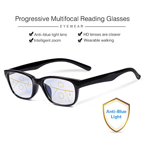 Multifocal Progresivo Gafas de Lectura Hombres Mujeres Computer Filtro de luz Azul de enfoque múltiple Presbicia Inteligente Anteojos Retro de Ligero Marco Cómodos sin línea Lectores Antirreflejos
