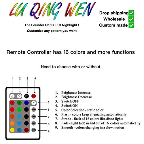 Múltiples colores Coche 7 cambio de color luz 3d táctil control remoto visual gradiente luz de noche led regalo de Navidad juguete para niños