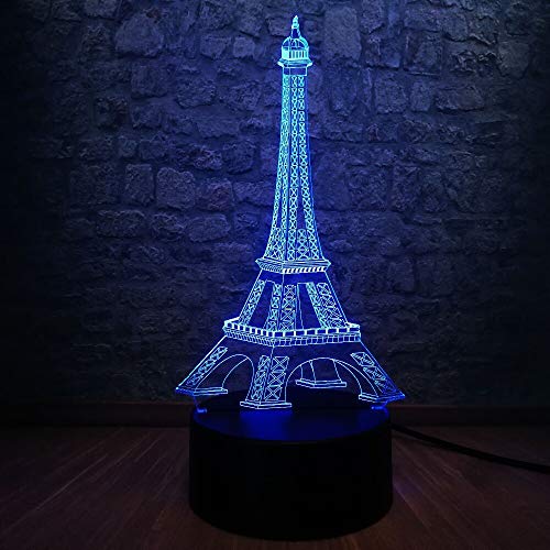 Múltiples colores romántico Francia París Torre Eiffel 3D USB LED LampMood luz nocturna amante dulce novia regalo mesa de iluminación