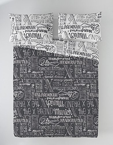 Munich Jet Grey Funda Nórdica, Algodón, Gris, Blanco, 105 cm