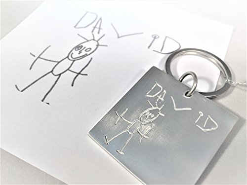 MUNOTA- Llavero Personalizado de Plata Cuadrado con TU Propio Dibujo Grabado. Regalos Originales para el Dia del Padre, Abuelos, Amigos, y sorprenderles con un Regalo Personalizado DISEÑADO por TI.