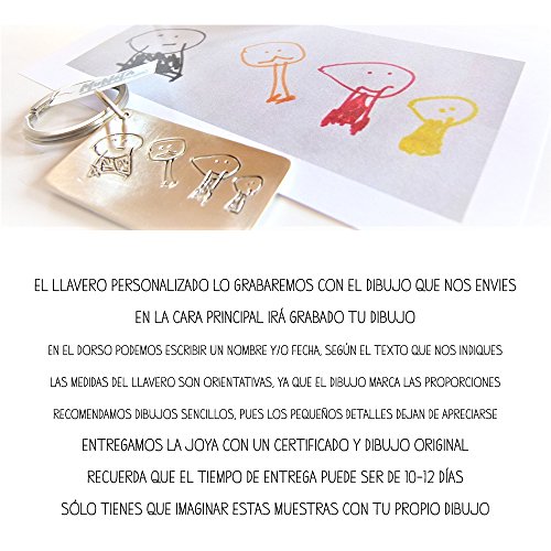 MUNOTA- Llavero Personalizado de Plata Cuadrado con TU Propio Dibujo Grabado. Regalos Originales para el Dia del Padre, Abuelos, Amigos, y sorprenderles con un Regalo Personalizado DISEÑADO por TI.