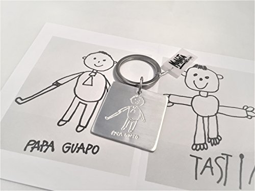 MUNOTA- Llavero Personalizado de Plata Cuadrado con TU Propio Dibujo Grabado. Regalos Originales para el Dia del Padre, Abuelos, Amigos, y sorprenderles con un Regalo Personalizado DISEÑADO por TI.