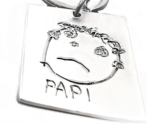 MUNOTA- Llavero Personalizado de Plata Cuadrado con TU Propio Dibujo Grabado. Regalos Originales para el Dia del Padre, Abuelos, Amigos, y sorprenderles con un Regalo Personalizado DISEÑADO por TI.