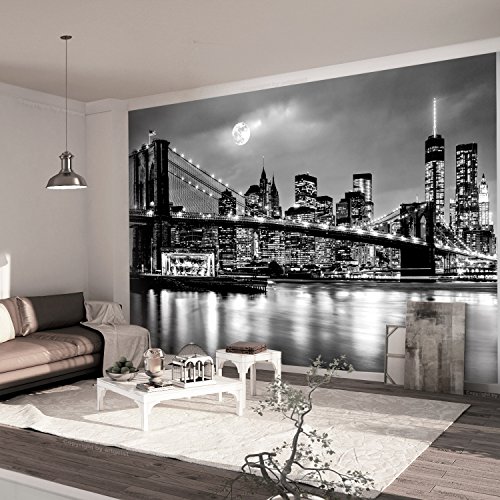 murando Fotomurales New York 350x256 cm XXL Papel pintado tejido no tejido Decoración de Pared decorativos Murales moderna de Diseno Fotográfic Ciudad Luna Noche d-B-0205-a-a
