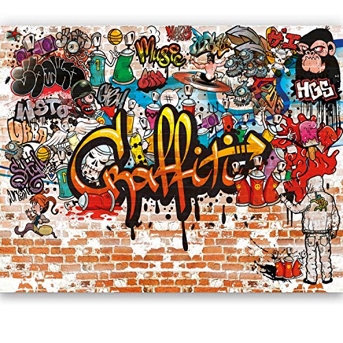 murimage Papel Pintado Grafiti 366 x 254 cm Incluyendo Pegamento Hip Hop Cuarto de los Niños Graffiti Art Grunge Arcoiris Colorido Fotomurales