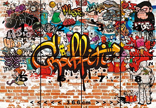 murimage Papel Pintado Grafiti 366 x 254 cm Incluyendo Pegamento Hip Hop Cuarto de los Niños Graffiti Art Grunge Arcoiris Colorido Fotomurales