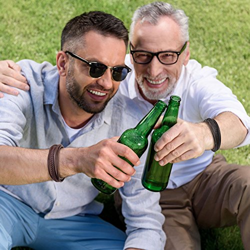 murtoo Pulsera Hombre Cuero Acero Inoxidable Cierre Magnética Negro Cuero Marrón Negro Trenzada Brazalete Negro 20cm