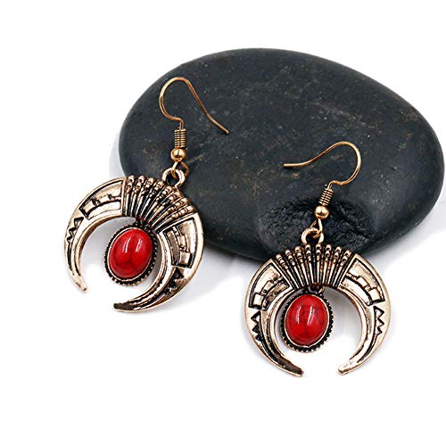 Muzhili3 - Pendientes para mujer, diseño de luna, color rojo rosso