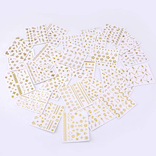 MWOOT 60 Hojas Pegatinas Uñas para Decorar Uñas, Autoadherentes Calcomanías Kits de Decoración para Uñas Dorado Negro Blanco