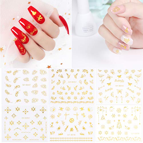 MWOOT 60 Hojas Pegatinas Uñas para Decorar Uñas, Autoadherentes Calcomanías Kits de Decoración para Uñas Dorado Negro Blanco