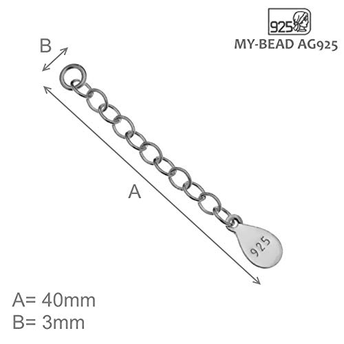My-Bead 3 piezas cadenas de extensión 4cm plata de ley 925 para pulseras y collares bisuteria de alta calidad DIY