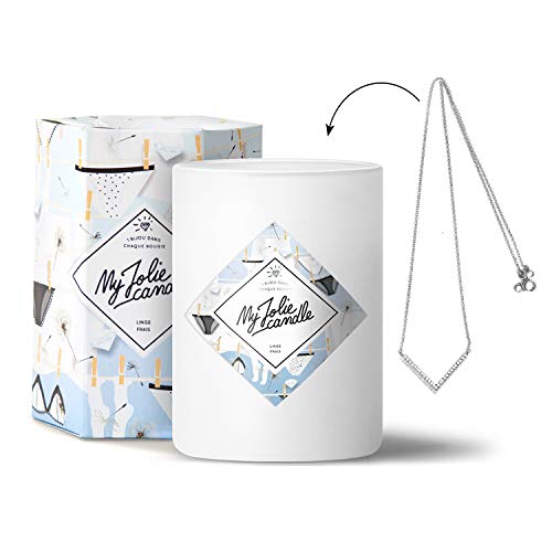 MY JOLIE CANDLE - Vela perfumada con una Joya Sorpresa en su Interior - Collare - Plata - Lino Fresco - Cera Natural - 330g - Tiempo de combustión : 70 Horas