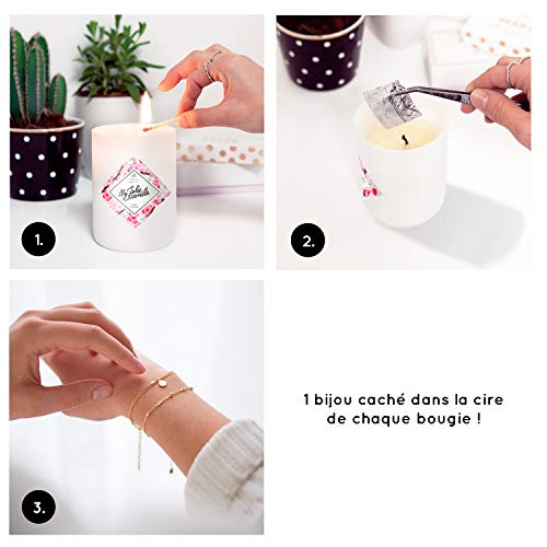MY JOLIE CANDLE - Vela perfumada con una Joya Sorpresa en su Interior - Pulsera - Chapado de Oro - Algodón de azúcar - Cera Natural - 330g - Tiempo de combustión : 70 Horas