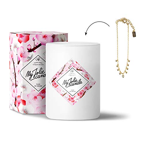 MY JOLIE CANDLE - Vela perfumada con una Joya Sorpresa en su Interior - Pulsera - Chapado de Oro - Flor de Cerezo - Cera Natural - 330g - Tiempo de combustión : 70 Horas