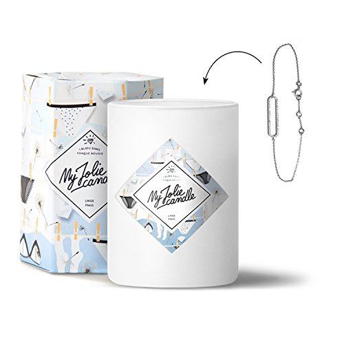 MY JOLIE CANDLE - Vela perfumada con una Joya Sorpresa en su Interior - Pulsera - Plata - Lino Fresco - Cera Natural - 330g - Tiempo de combustión : 70 Horas