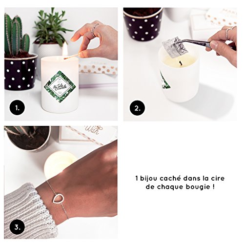 MY JOLIE CANDLE - Vela perfumada con una Joya Sorpresa en su Interior - Pulsera - Plata - Lino Fresco - Cera Natural - 330g - Tiempo de combustión : 70 Horas