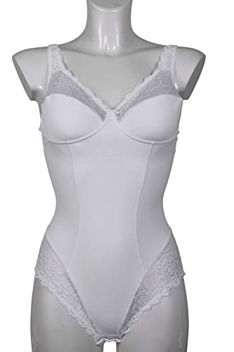 MyLady - Body moldeador sin aros, copa C y D - Body Shaper adelgazante de microfibra - Copas y panel frontal forrados de algodón - Tirantes anchos y barriga plana Bianco Medium