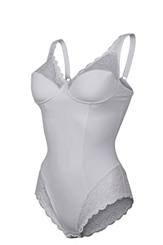 MyLady - Body moldeador sin aros, copa C y D - Body Shaper adelgazante de microfibra - Copas y panel frontal forrados de algodón - Tirantes anchos y barriga plana Bianco Medium