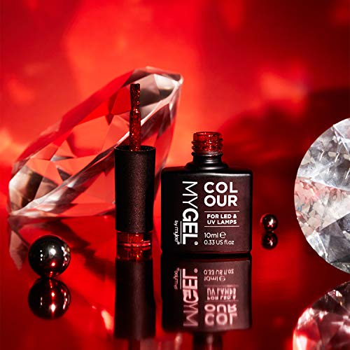 Mylee Colección Gemas Preciosas, Set Exclusivo navideño de colores MYGEL, Kit de esmaltes de uñas en gel con LED UV, rojo rubí y verde esmeralda brillante