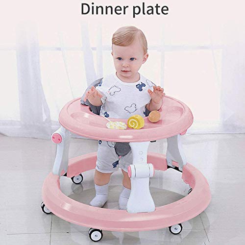 MYRCLMY Walker Bebé, Anti-O-Legged Niño Bebé, Multifuncional Anti-Vuelco Prevención para Niños Y Niñas, Empuje Manual De Arranque, Chasis Grande, Bebés 6-36 Meses DE Edad,Rosado