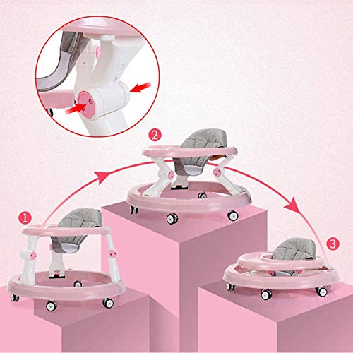 MYRCLMY Walker Bebé, Anti-O-Legged Niño Bebé, Multifuncional Anti-Vuelco Prevención para Niños Y Niñas, Empuje Manual De Arranque, Chasis Grande, Bebés 6-36 Meses DE Edad,Rosado