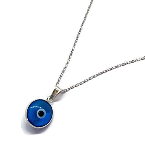 MYSTIC JEWELS By Dalia - Collar Mal de Ojo de Cristal Azul para la Buena Suerte - Plata de Ley 925 - - Cadena 40 a 45 cm Longitud, para Regalar por protección para Mal de Ojo (Azul Claro)