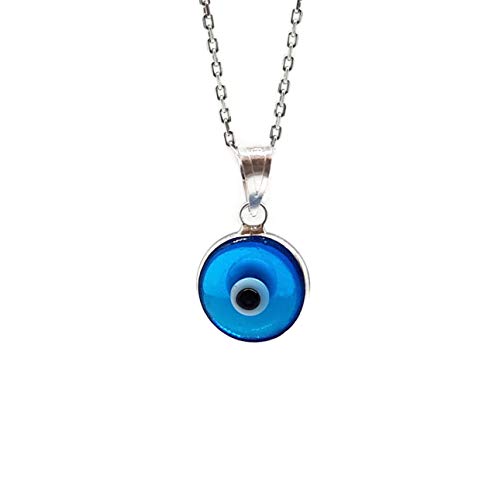 MYSTIC JEWELS By Dalia - Collar Mal de Ojo de Cristal Azul para la Buena Suerte - Plata de Ley 925 - - Cadena 40 a 45 cm Longitud, para Regalar por protección para Mal de Ojo (Azul Claro)