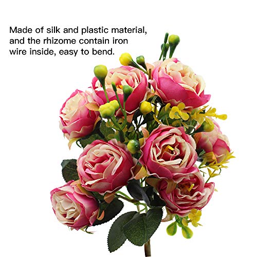 MZMing [4 Piezas] Flores de Peonía Artificial Flor de Peonía Falsa Arreglos Florales Ramo de Novia Flor de Seda con Brotes y Hojas para Casa Cocina Oficina Jardín Boda Fiesta Decoración - Rosado