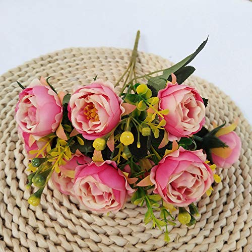 MZMing [4 Piezas] Flores de Peonía Artificial Flor de Peonía Falsa Arreglos Florales Ramo de Novia Flor de Seda con Brotes y Hojas para Casa Cocina Oficina Jardín Boda Fiesta Decoración - Rosado