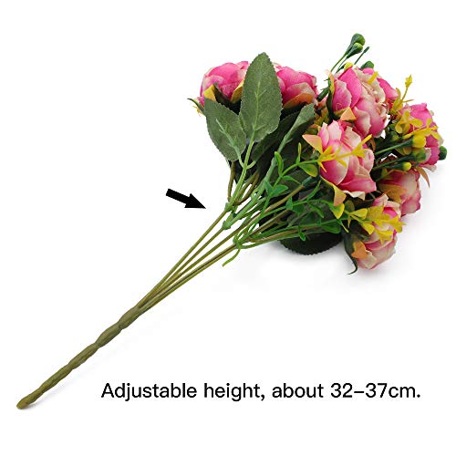 MZMing [4 Piezas] Flores de Peonía Artificial Flor de Peonía Falsa Arreglos Florales Ramo de Novia Flor de Seda con Brotes y Hojas para Casa Cocina Oficina Jardín Boda Fiesta Decoración - Rosado
