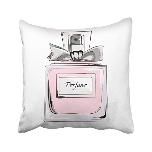 N / A 18X18 Inch Throw Pillow Cover Polyester Haute Couture Watercolor Perfume Pink Bottle In Woman Glamour Beauty Aroma Liquid Cosmetic Cushion Decorative Pillowcase Square Two Side Print For Home