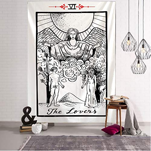 N / A Ilustración Medieval Tarot Tapiz Creativo Oscuro Brujería Habitación Cabecera Arras Alfombra Manta de astrología Decoración del hogar Tapiz Tela de Fondo A15 150x200cm