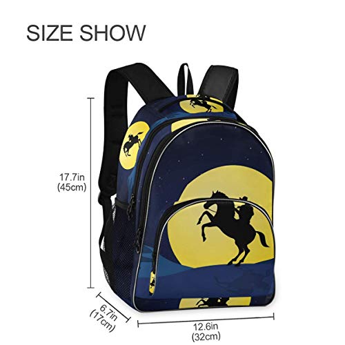 N / A Mochilas portátil para Mujeres de los Hombres - Vaquero Americano en la Noche de Luna Caballo Paquete de Gran Ajuste Tierra 17 Pulgadas Equipo Bookbag de Yoga School of Business Travel