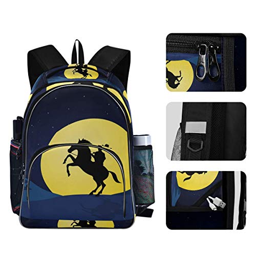 N / A Mochilas portátil para Mujeres de los Hombres - Vaquero Americano en la Noche de Luna Caballo Paquete de Gran Ajuste Tierra 17 Pulgadas Equipo Bookbag de Yoga School of Business Travel