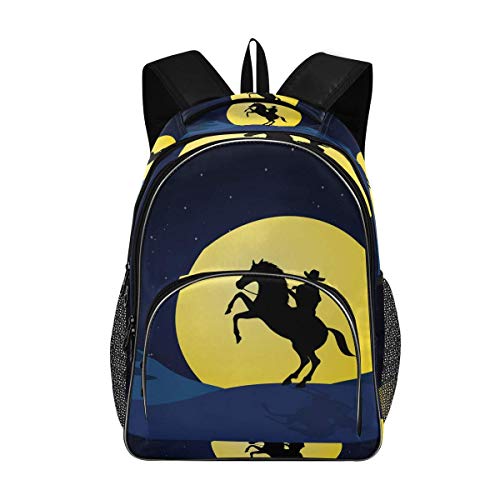 N / A Mochilas portátil para Mujeres de los Hombres - Vaquero Americano en la Noche de Luna Caballo Paquete de Gran Ajuste Tierra 17 Pulgadas Equipo Bookbag de Yoga School of Business Travel