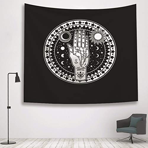 N / A Tapicería psicodélica en Blanco y Negro brujería Tapiz de Mano Tapiz Luna Sol Estrella Estampado Tarot Carta Manta tapicería decoración del hogar Tapiz Tapiz A19 150x200cm