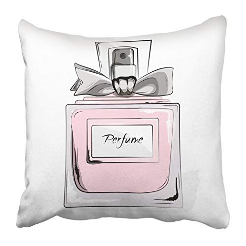 N / A Throw Pillow Cover Decorative Polyester 18x18 Inches Haute Couture Watercolor Perfume Pink Bottle In Woman Glamour Beauty Aroma Liquid Cushion Pillow Case Square Two Sides Print For Home