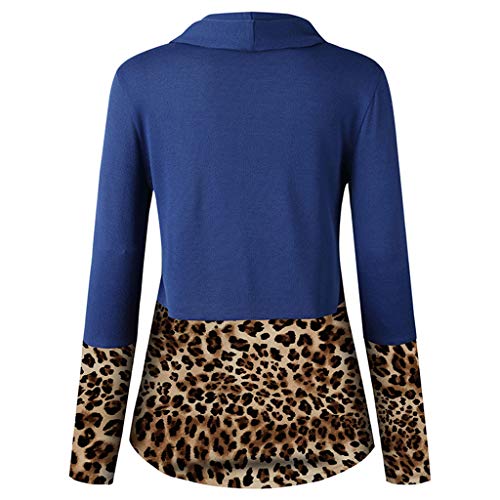 N/A Alebaba Brand - Tops. Sudadera para mujer con cuello de leopardo, manga larga, estilo casual, para otoño, elegante sudaderas Azul azul L